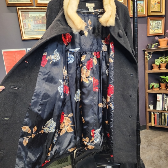 ANTHROPOLOGIE ELEVENSES Wool Blend Faux Fur Black Lined Coat 2 - Picture 4 of 7